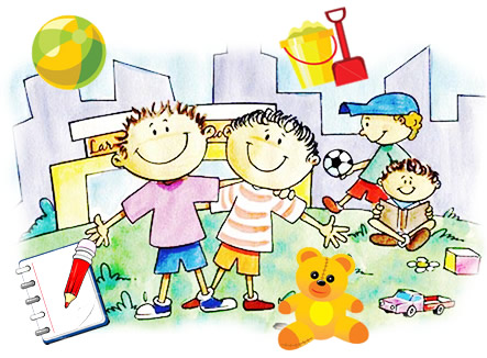 Crianças desenhando e estudando juntas